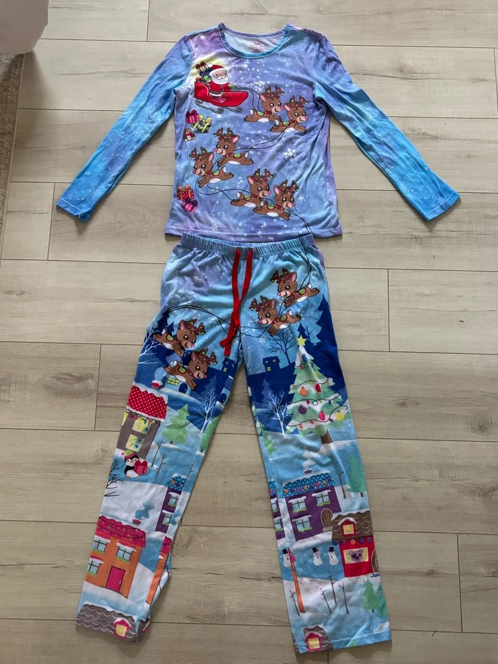 Justice Girls Long Sleeve Reindeer Christmas Pajama Set Size 14